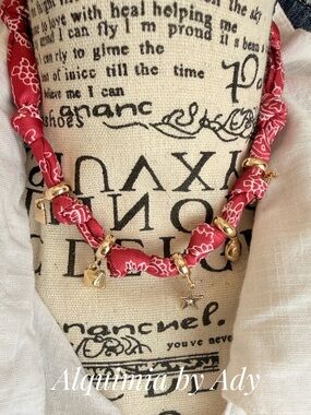 Alquimia Red Bandana Charm Necklace with Gold Accents